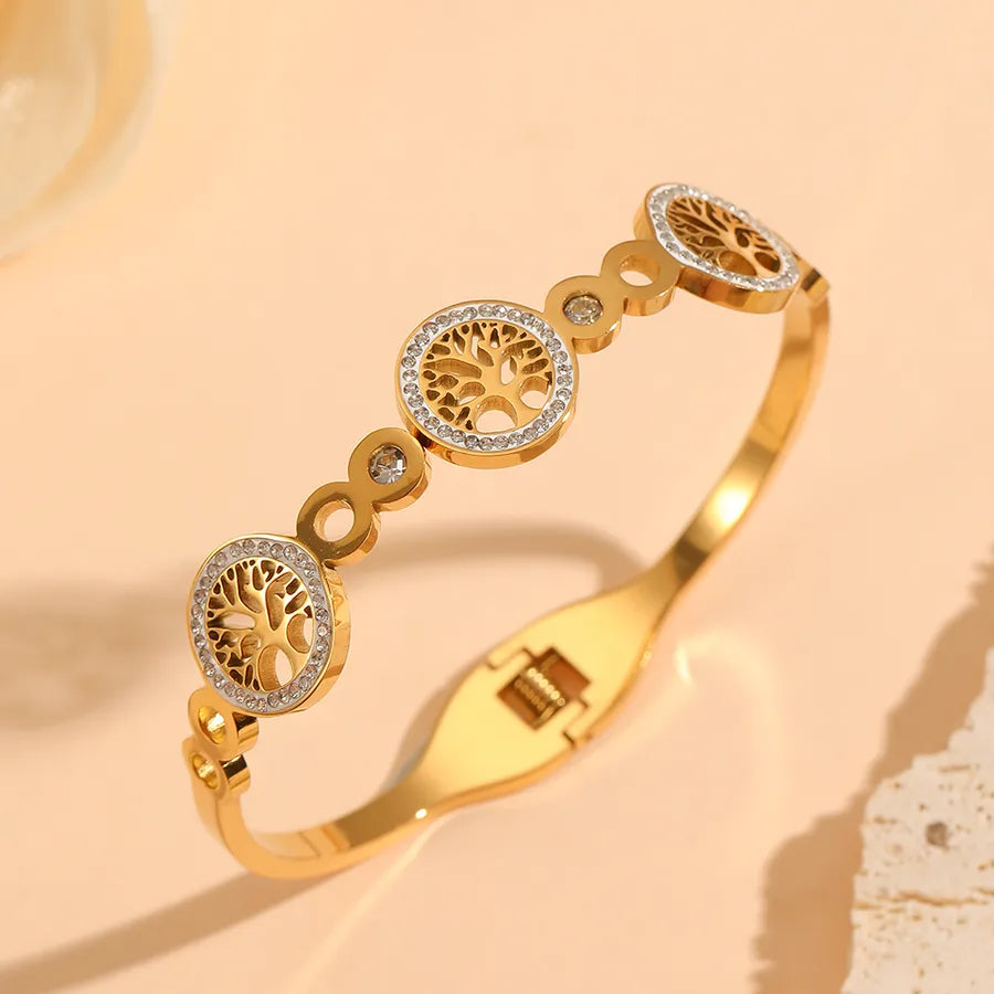 18K Gold Tree of Life Stainless Steel Bracelet Three Tree of Life Bracelets with Diamonds