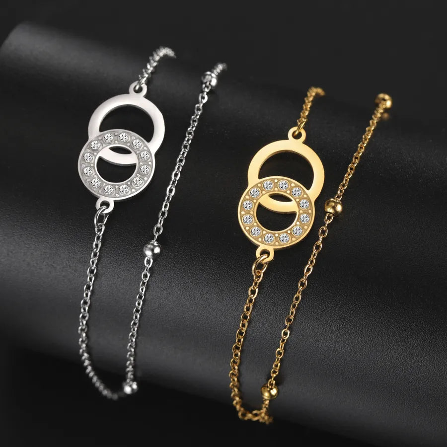Double Ring Zircon Bracelet – Gold Plated Steel