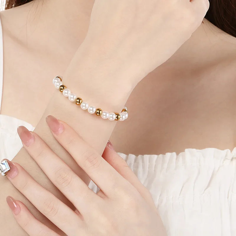 Gold Beaded Stainless Steel Bracelet for Women