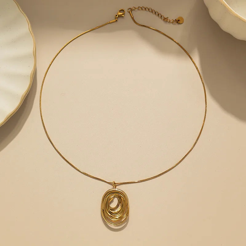 Gold Geometric Spiral Pendant Necklace
