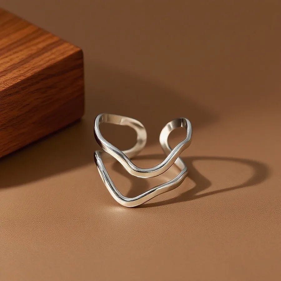 Colorful Titanium Steel Geometric Heart Ring Z0221-Twisted Double Layer-Ring-Steel Color