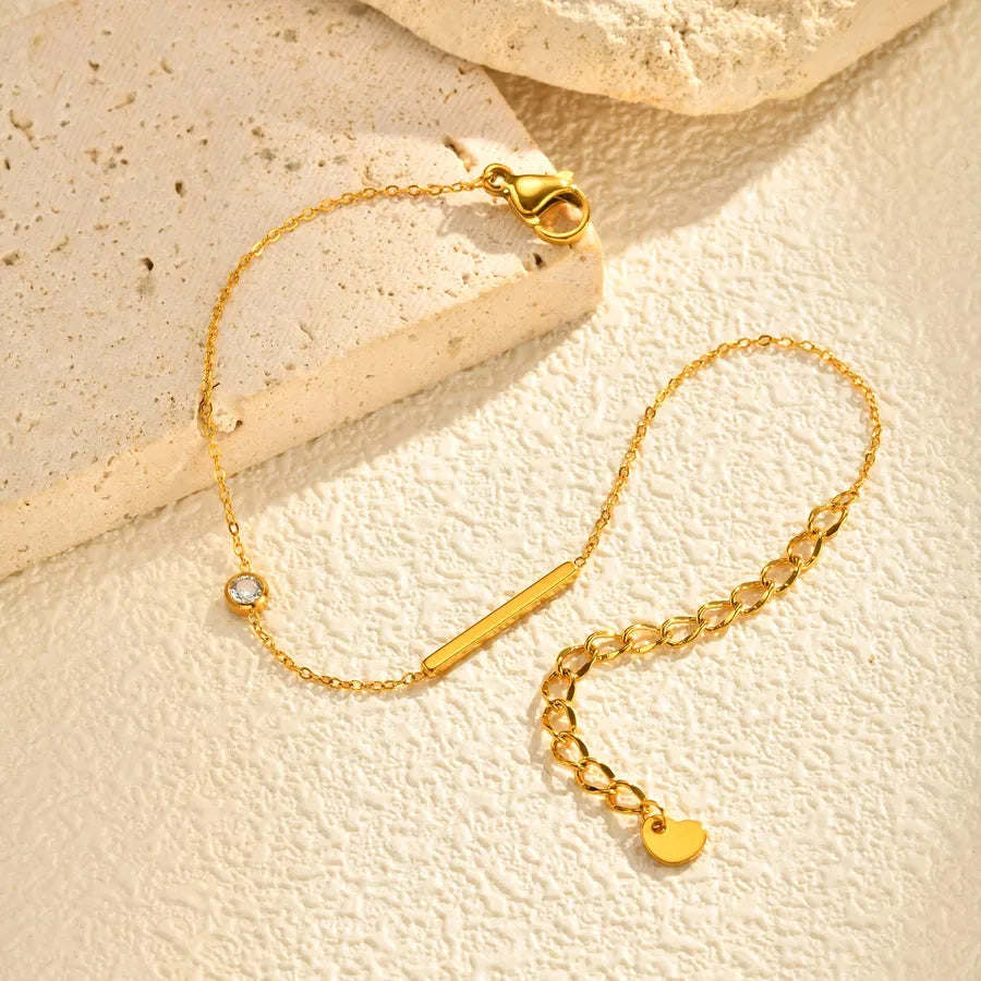 Gold Zircon Stainless Steel Bracelet for Women