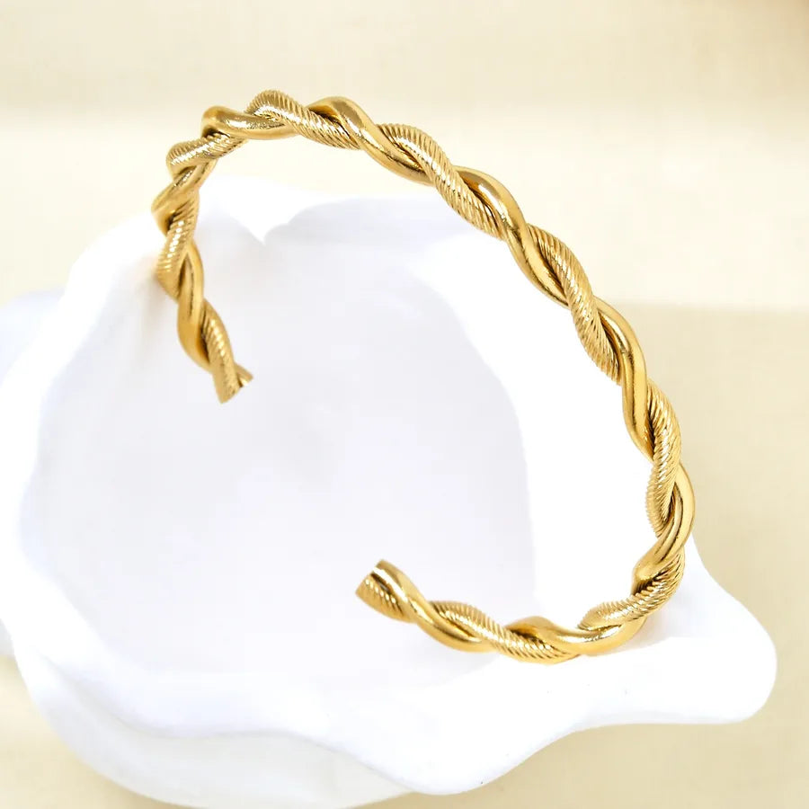 18K Gold Twisted Stainless Steel Bangle