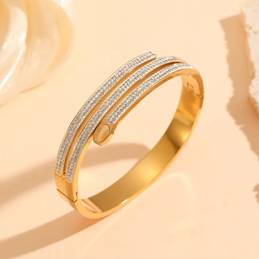 18K Gold PVD Geometric Stainless Steel Bangle Bracelet#1