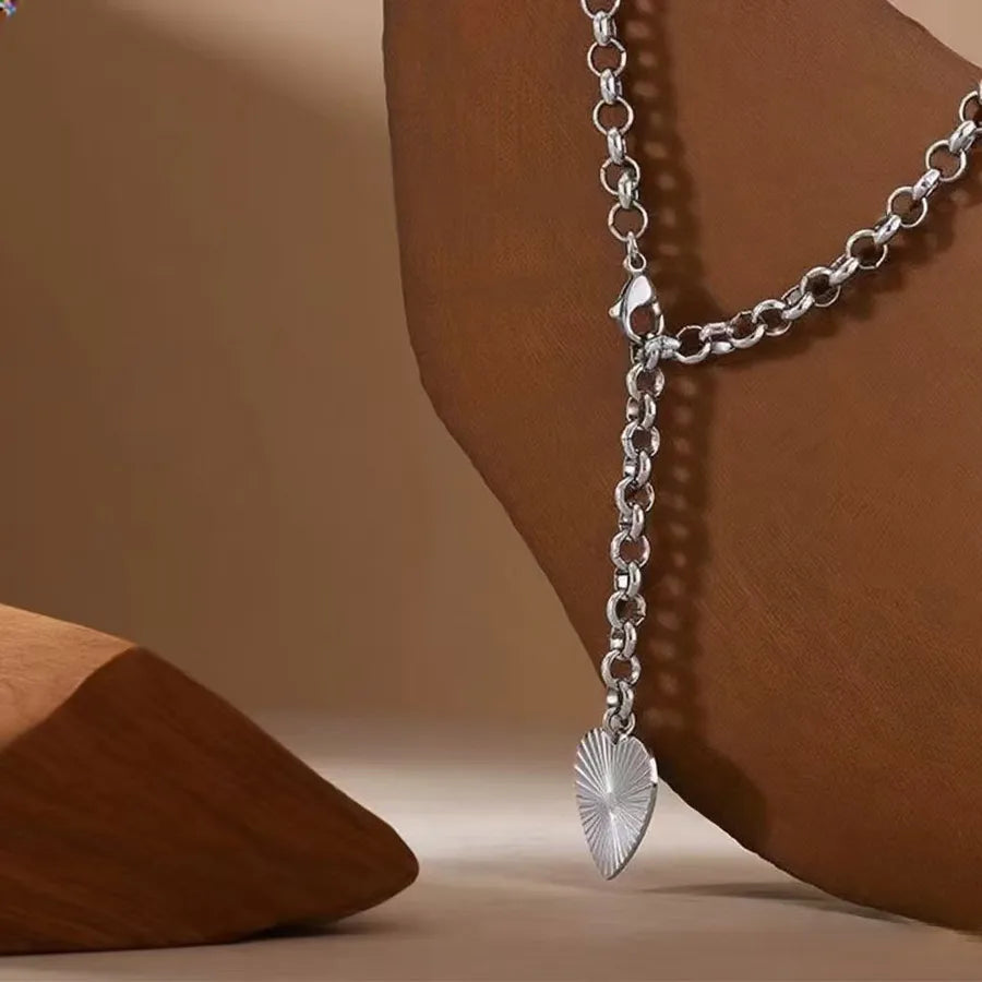 Titanium Steel Heart Pendant Necklace X0404-Thick Chain Love-Necklace-Steel Color