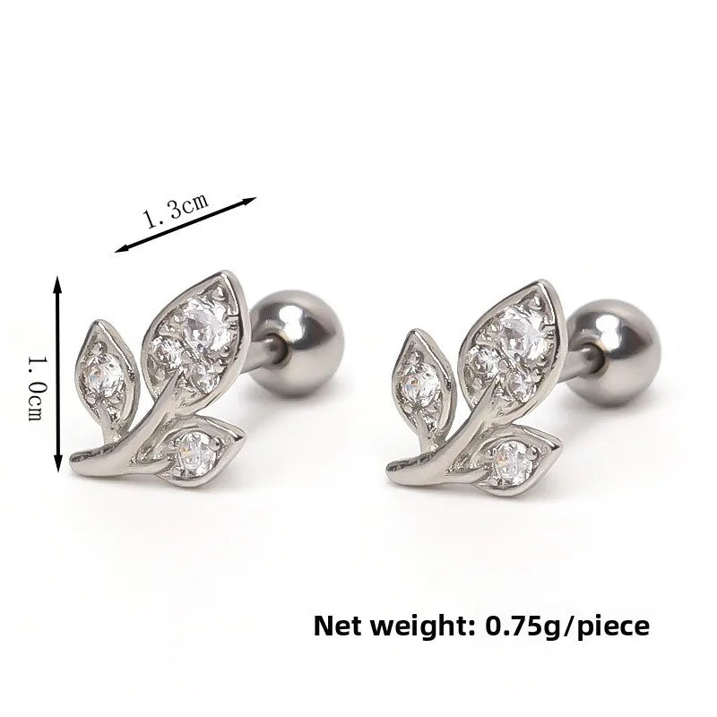 Minimalist Leaf Stainless Steel Stud Earrings Silver (One Piece)