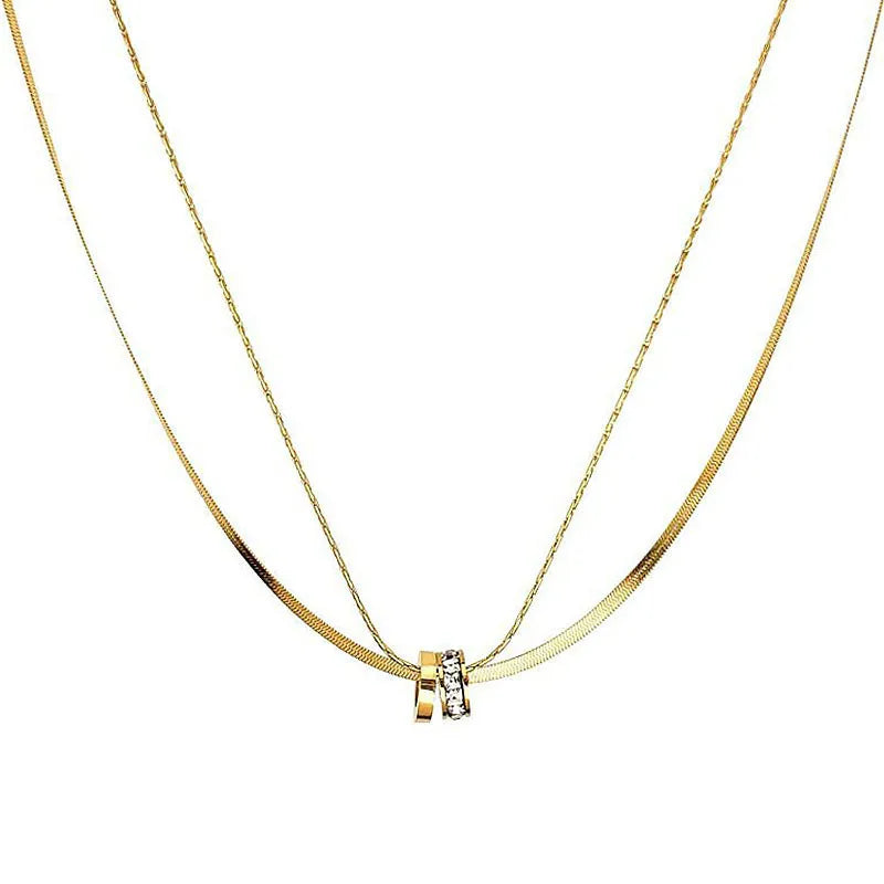 Gold Heart Shell Pendant Necklace X01108-Double Layer Transfer Ring-Necklace- Gold