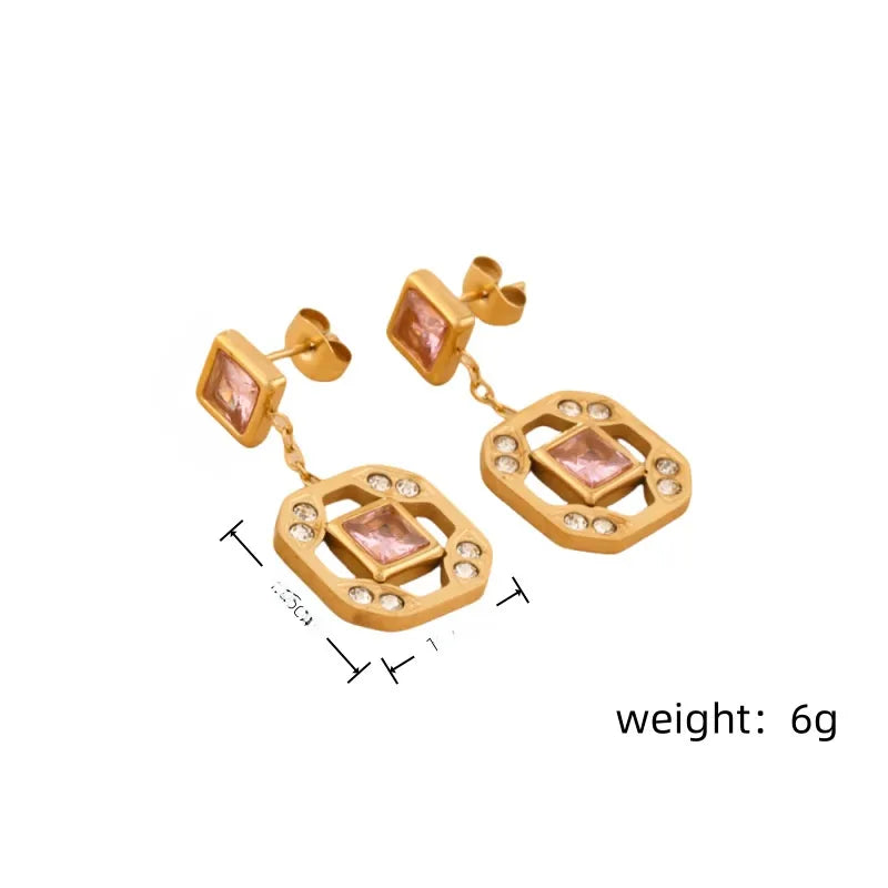 14K Gold Plated Purple Zircon Drop Earrings 0453-gold Powder