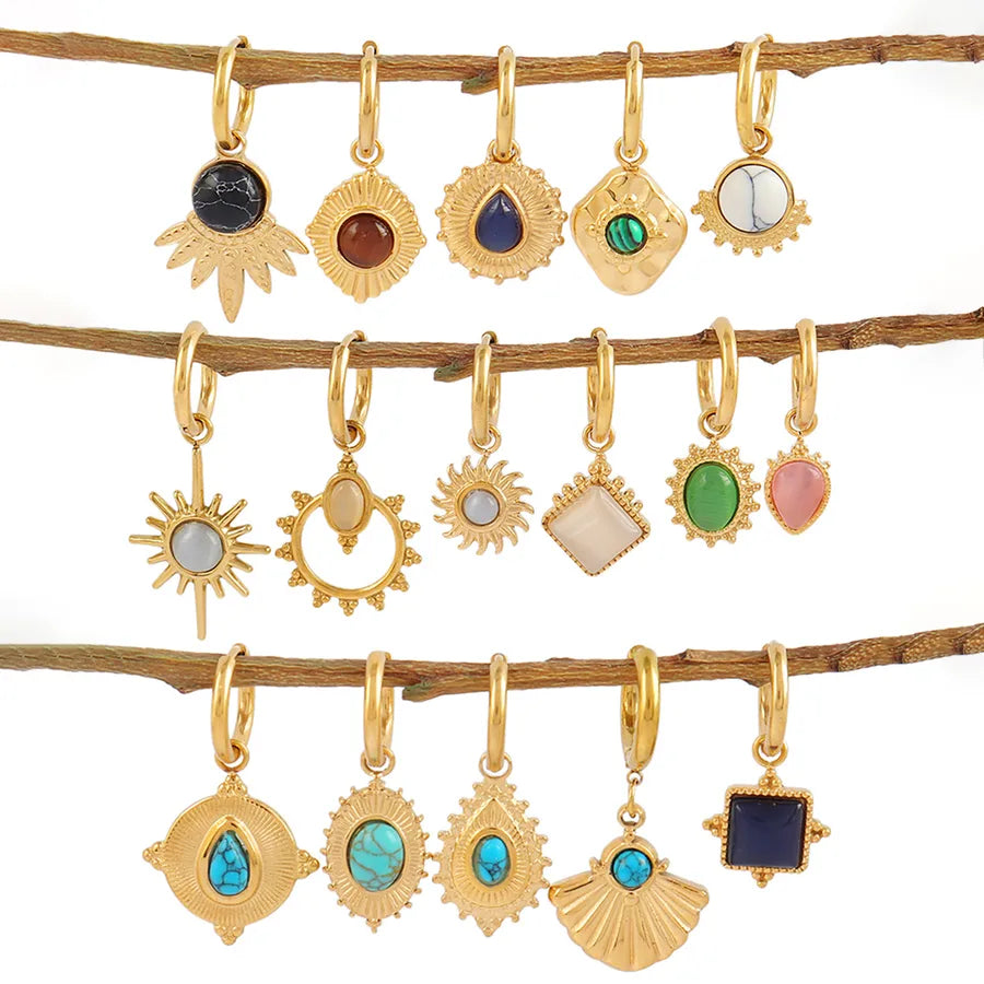 Turquoise Gold-Plated Geometric Hoop Earrings