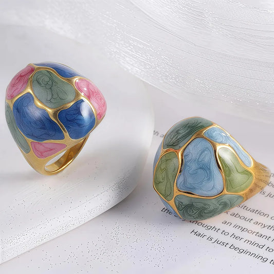 Geometric Enamel Ball Stainless Steel Ring