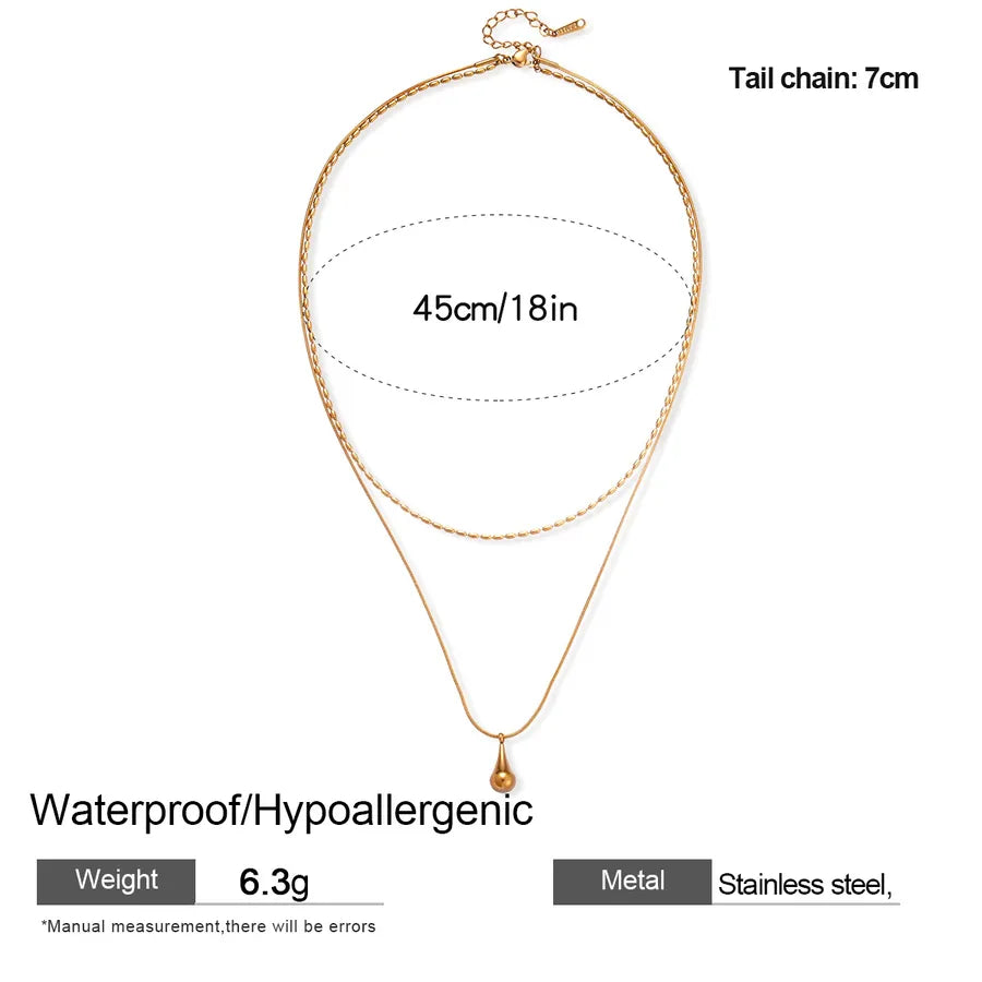 Stainless Steel Waterdrop Double Layer Necklace Necklace-Gold