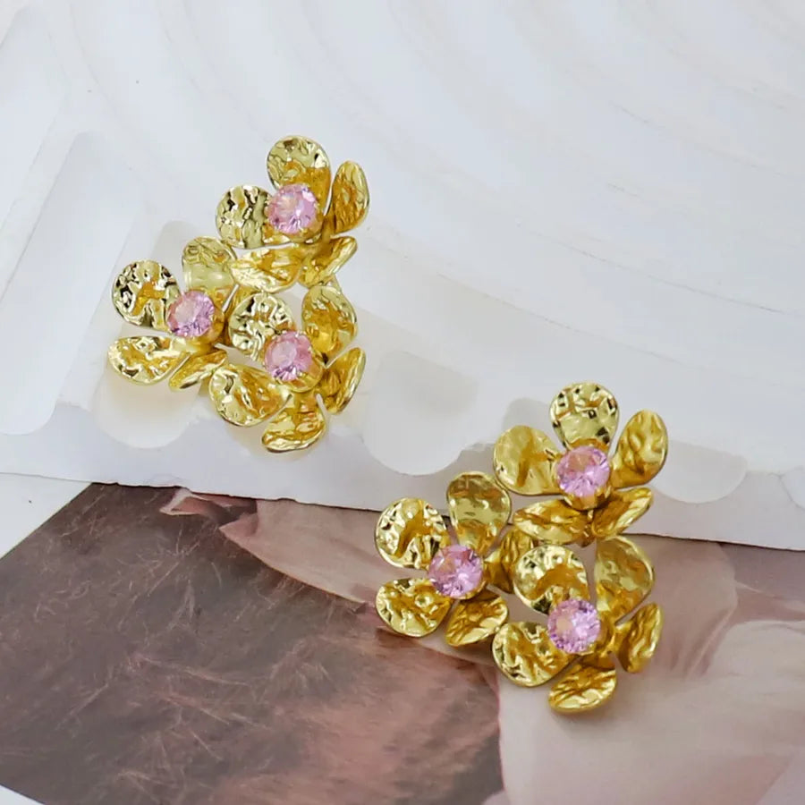 18K Gold Plated Butterfly & Flower Stud Earrings Average Size Gold Style 4