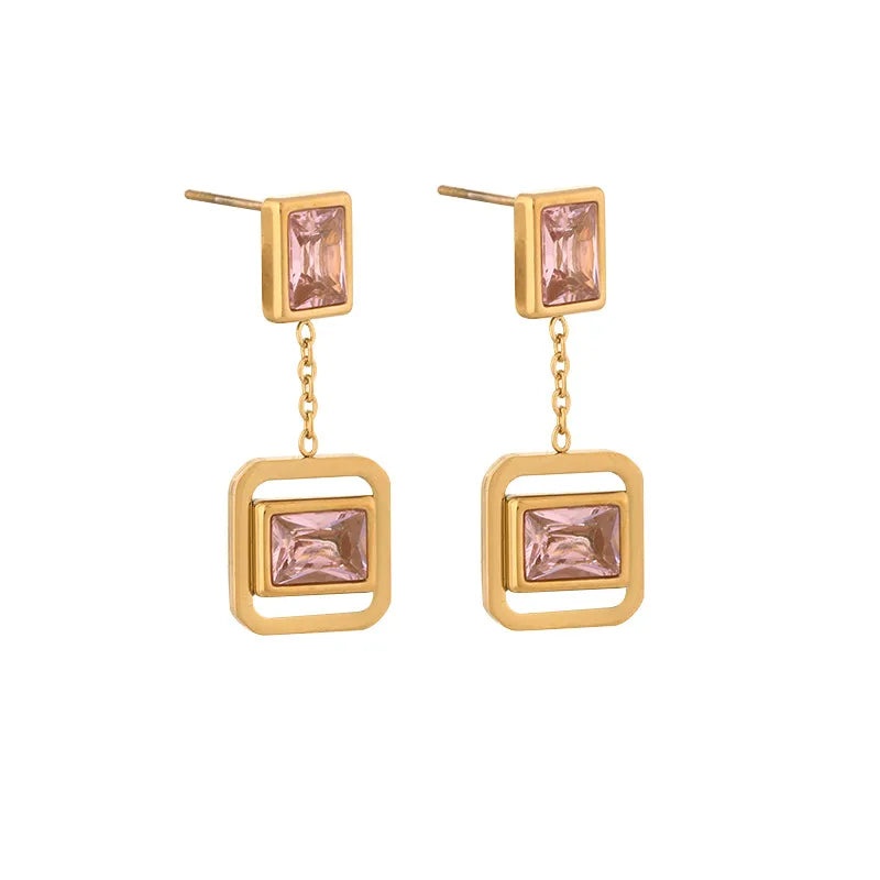 14K Gold Plated Purple Zircon Drop Earrings