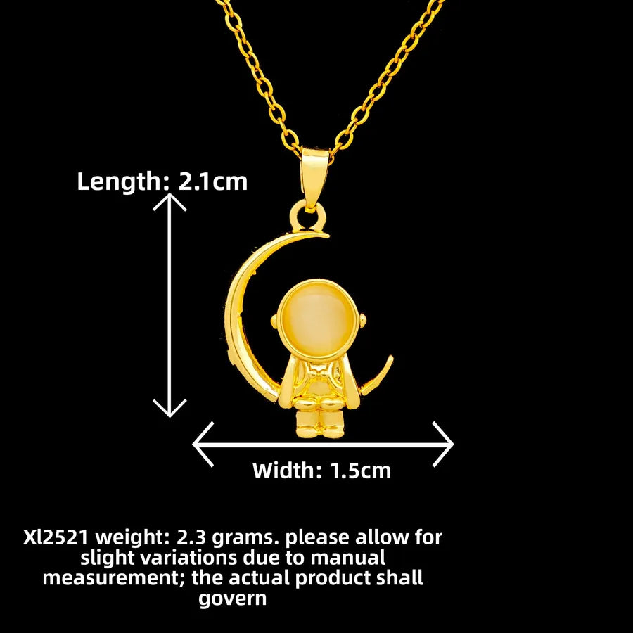 Butterfly & Whale Couple Pendant Necklace XL2521 Moon Cat's Eye Stone Astronaut Necklace Gold