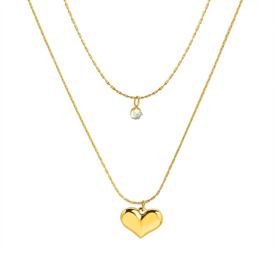 Double Layer Gold Heart Necklace – 18K Plated