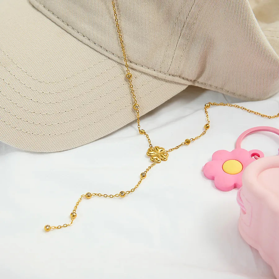 18K Gold Four Leaf Clover Stainless Steel Necklace