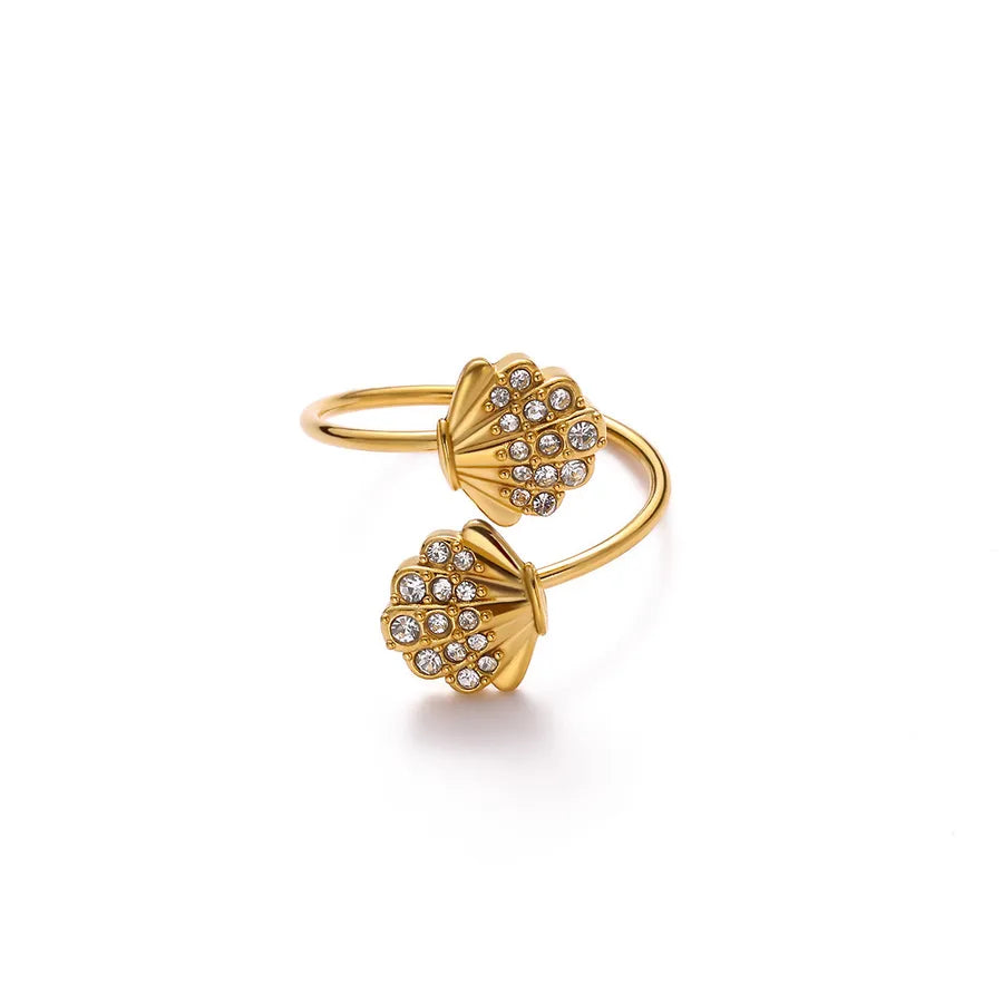 18K Gold Plated Star Shell Open Ring