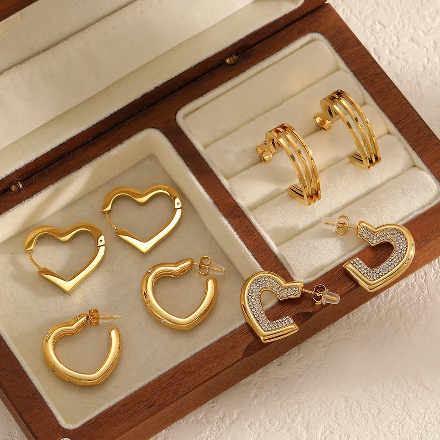 18K Gold Heart Stud Earrings for Women