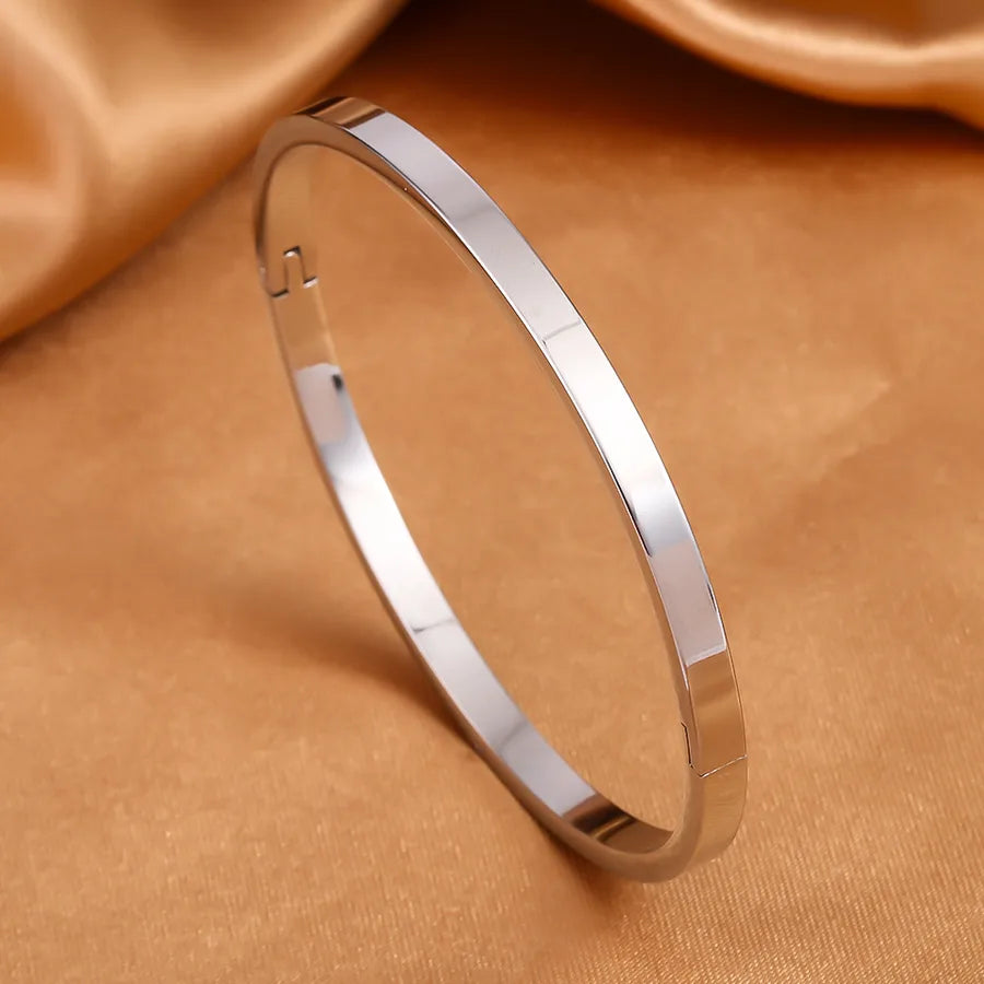 Gold & Platinum Geometric Stainless Steel Bangle Average Size Multicolor 4mm Plain-steel Color