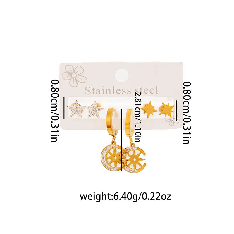 Titanium Steel Heart Earrings for Women Snowflake Star and Moon Earrings 0989