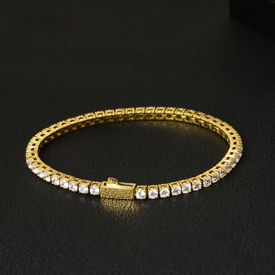 Zircon Tennis Chain Bracelet – Titanium Steel Gold 3mm Zircon 19cm Bracelet