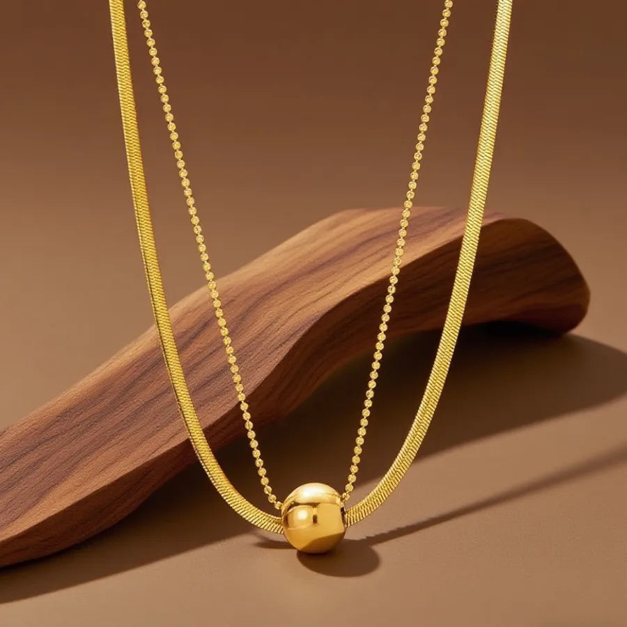 Double Layer Titanium Steel Heart Necklace X0230-Double-layered Ball Necklace- Gold