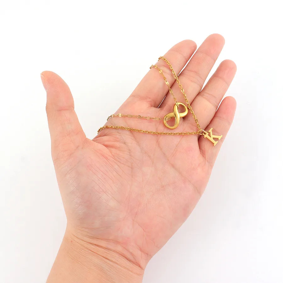 Gold Plated Initial & Infinity Layered Necklace Set