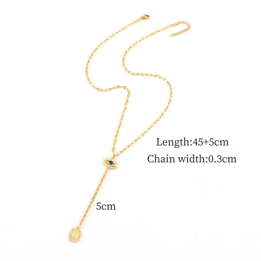 Gold Eye Pendant Necklace with Zircon Accents Gold S