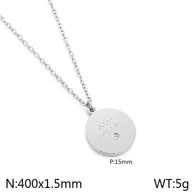 Good Fortune Letter Pendant Necklace Promotional Steel Color KN198661-KLX