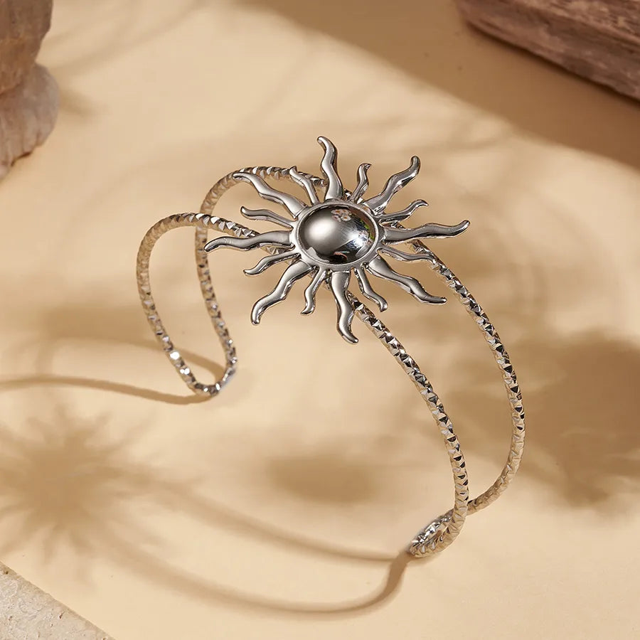 18K Gold Plated Sun & Line Stainless Steel Bangle