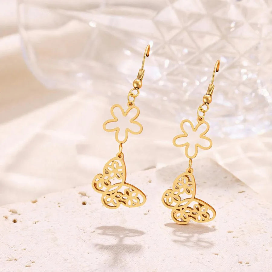 Gold Plated Heart & Butterfly Stud Earrings