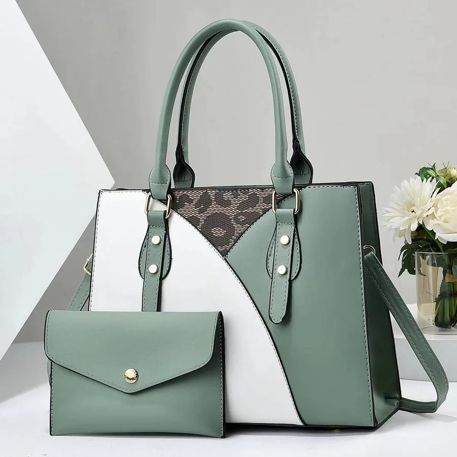 Color Block PU Leather Bucket Shoulder Bag Green