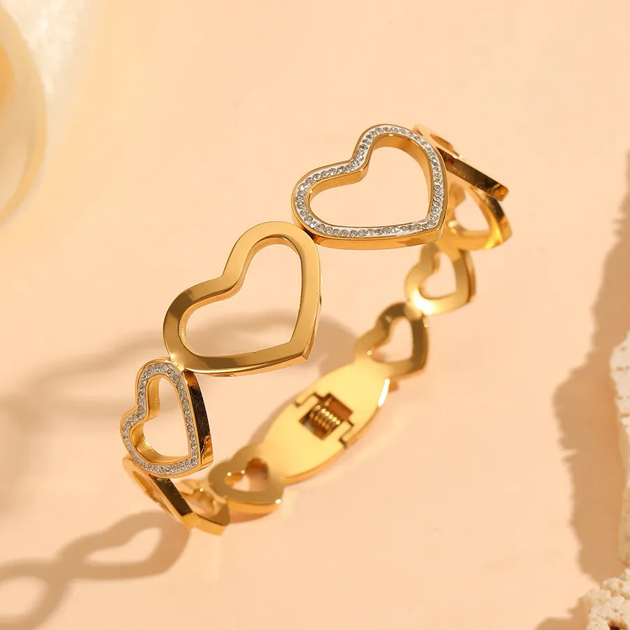 18K Gold Heart Bangle – Stainless Steel Bracelet#3