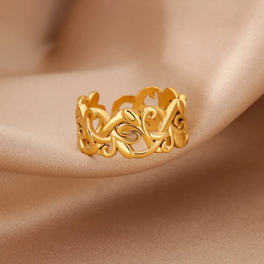 18K Gold Leaf & Flower Open Ring