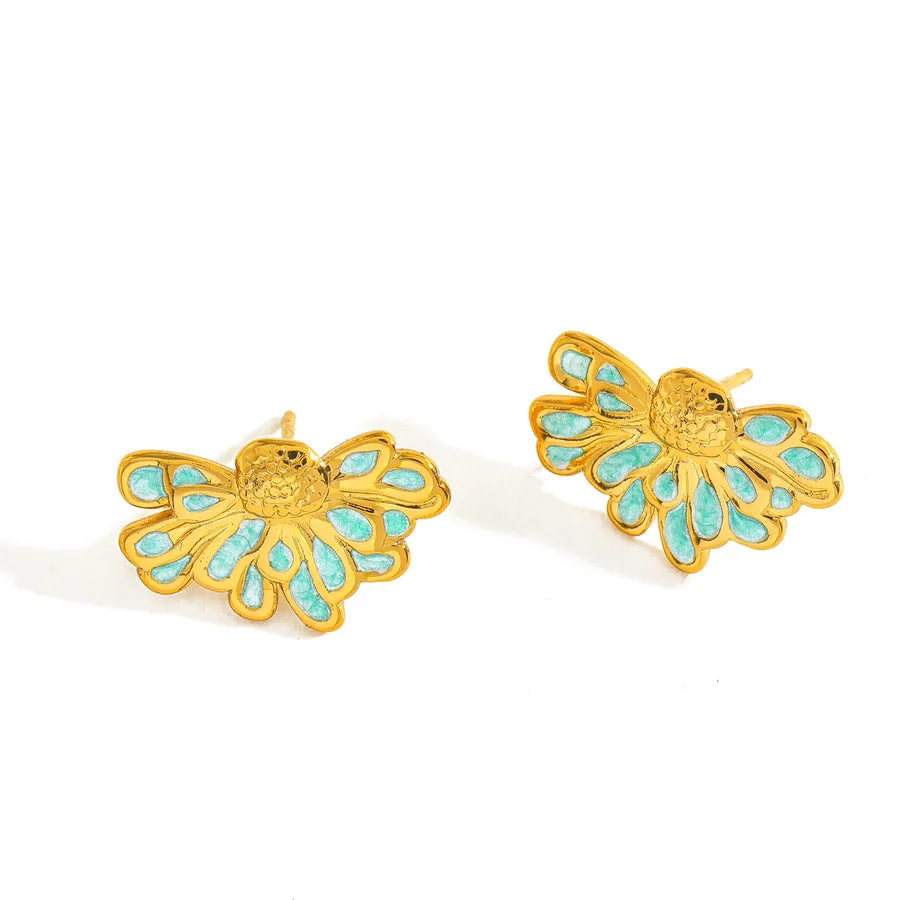 18K Gold Half Flower Stud Earrings for Women