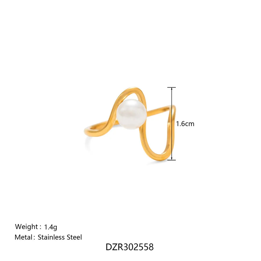 Boho 18K Gold Plated Wave Ring for Women Gold 3