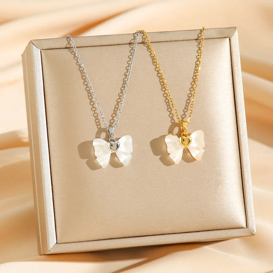 Titanium Steel Butterfly Knot Pendant Necklace