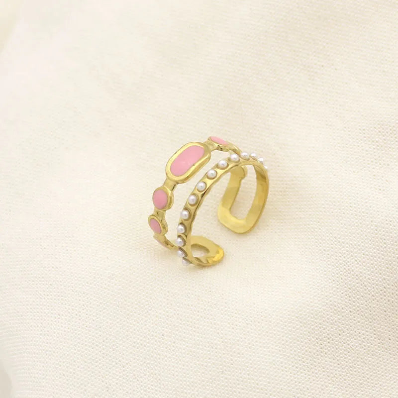 Leaf Enamel Stainless Steel Open Ring for Women Style 4