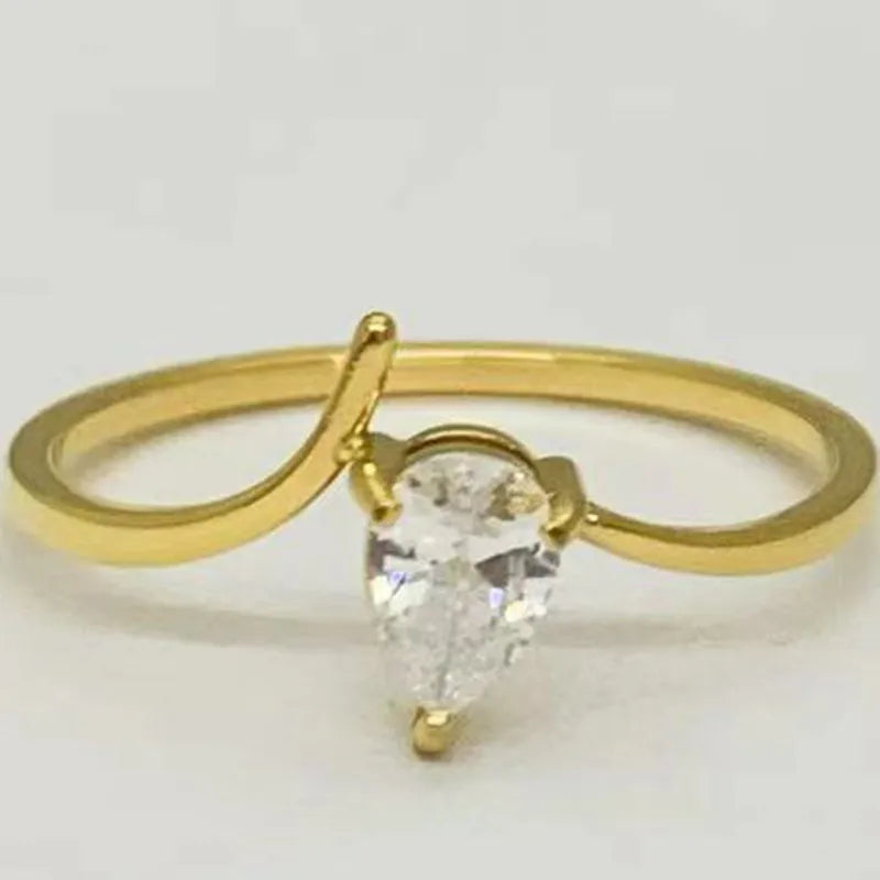 18K Gold Plated Teardrop Zircon Titanium Ring Type B Gold No. 7 A1423