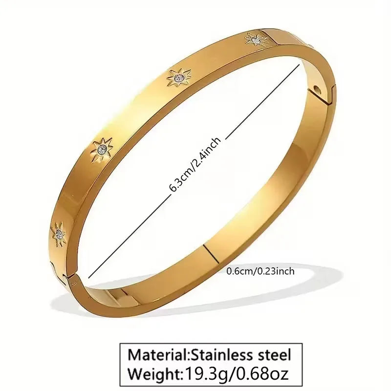 18K Gold Star Bangle – Stainless Steel & Glass Average Size Gold CX710