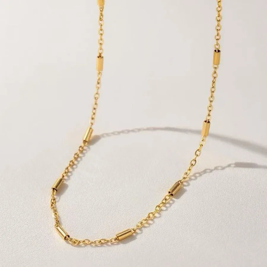 Women's Titanium Steel Box Chain Pendant Necklace Cylindrical Chain-Necklace- Gold