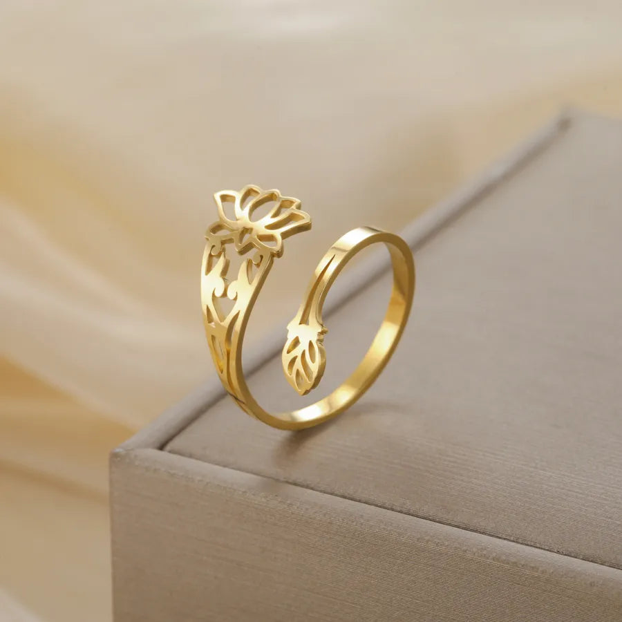 Gold Lotus Open Ring in Titanium Steel