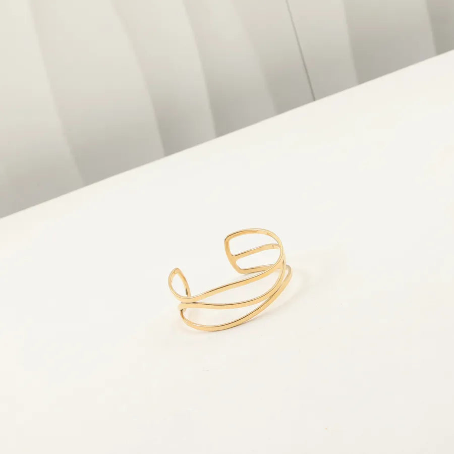 18K Gold Plated Wide Line Stainless Steel Bangle