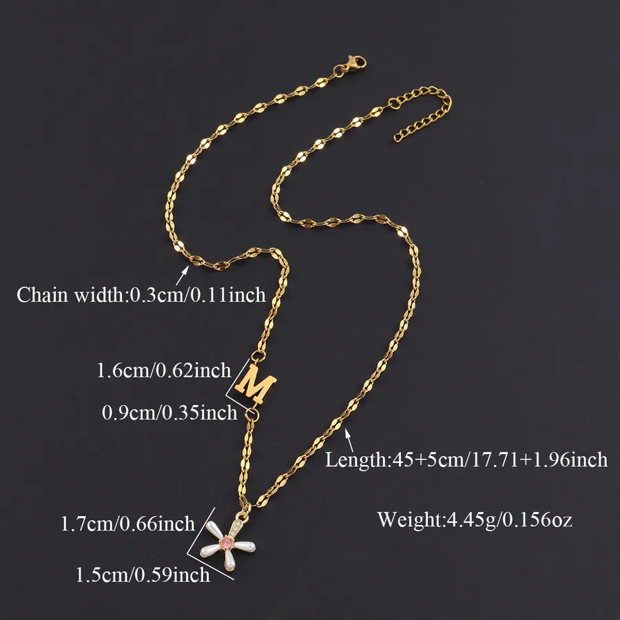 Gold Initial Flower Pendant Necklace for Women