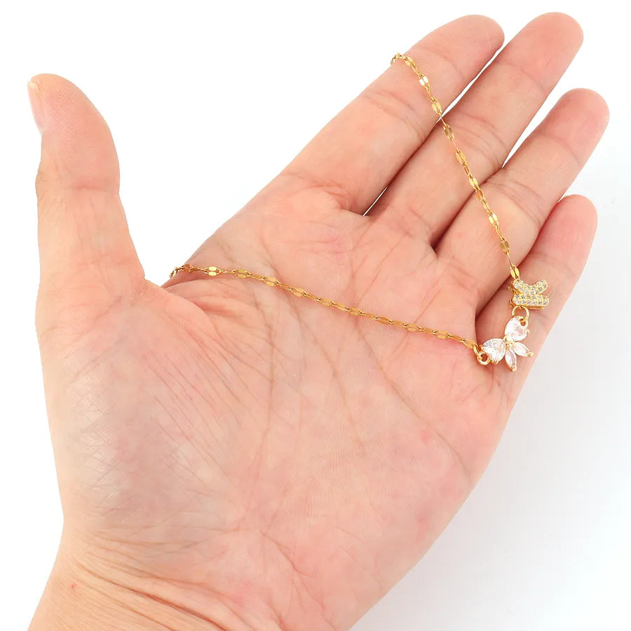 Gold Letter & Bow Pendant Necklace – Stainless Steel