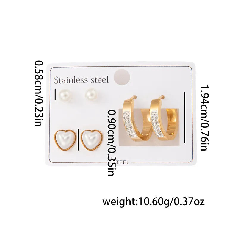 Titanium Steel Heart Earrings for Women Love Pearl Set 0965