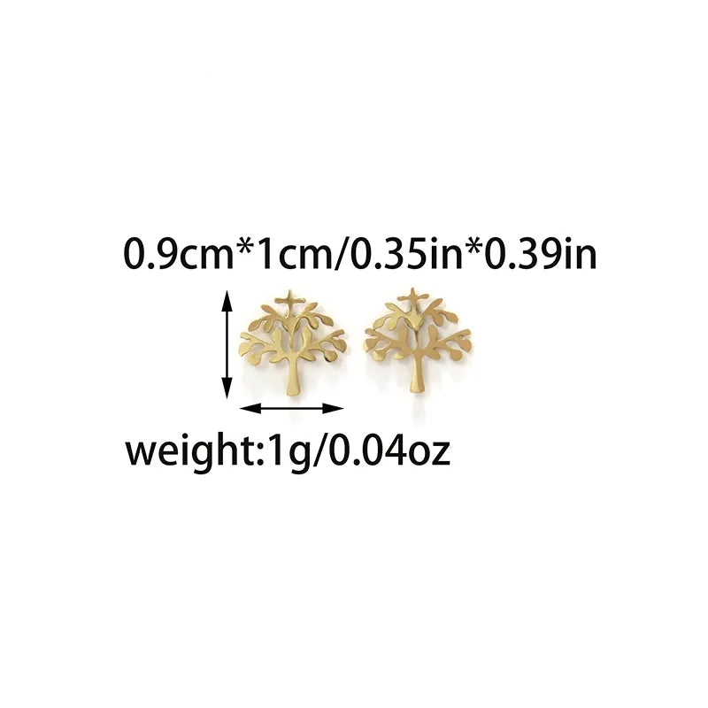 14K Gold Tree of Life Stainless Steel Stud Earrings Gold
