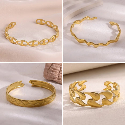 Geometric Open Hand Stainless Steel Bracelet