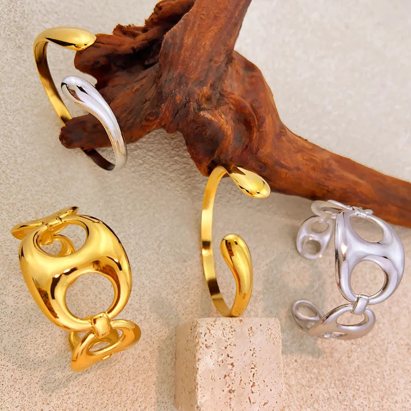 Gold Stainless Steel Wave Bracelet for Women