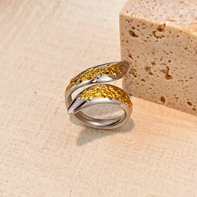 Gold & Silver Hollow Stainless Steel Ring